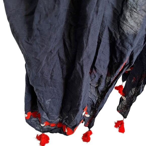 J Crew Embroidered Navy Red Tassel Boho Kimono Open Jacket Longline Sheer O/S - Picture 3 of 16